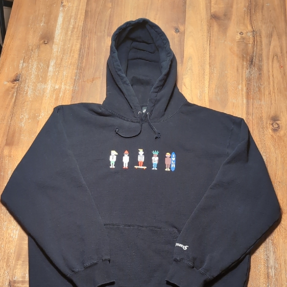 Men's Black Graphic Hoodie with Colorful Characters
